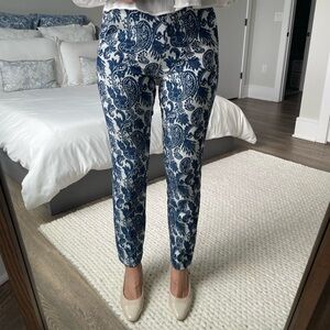 Zara Blue and White Paisley Women's Slim Pants